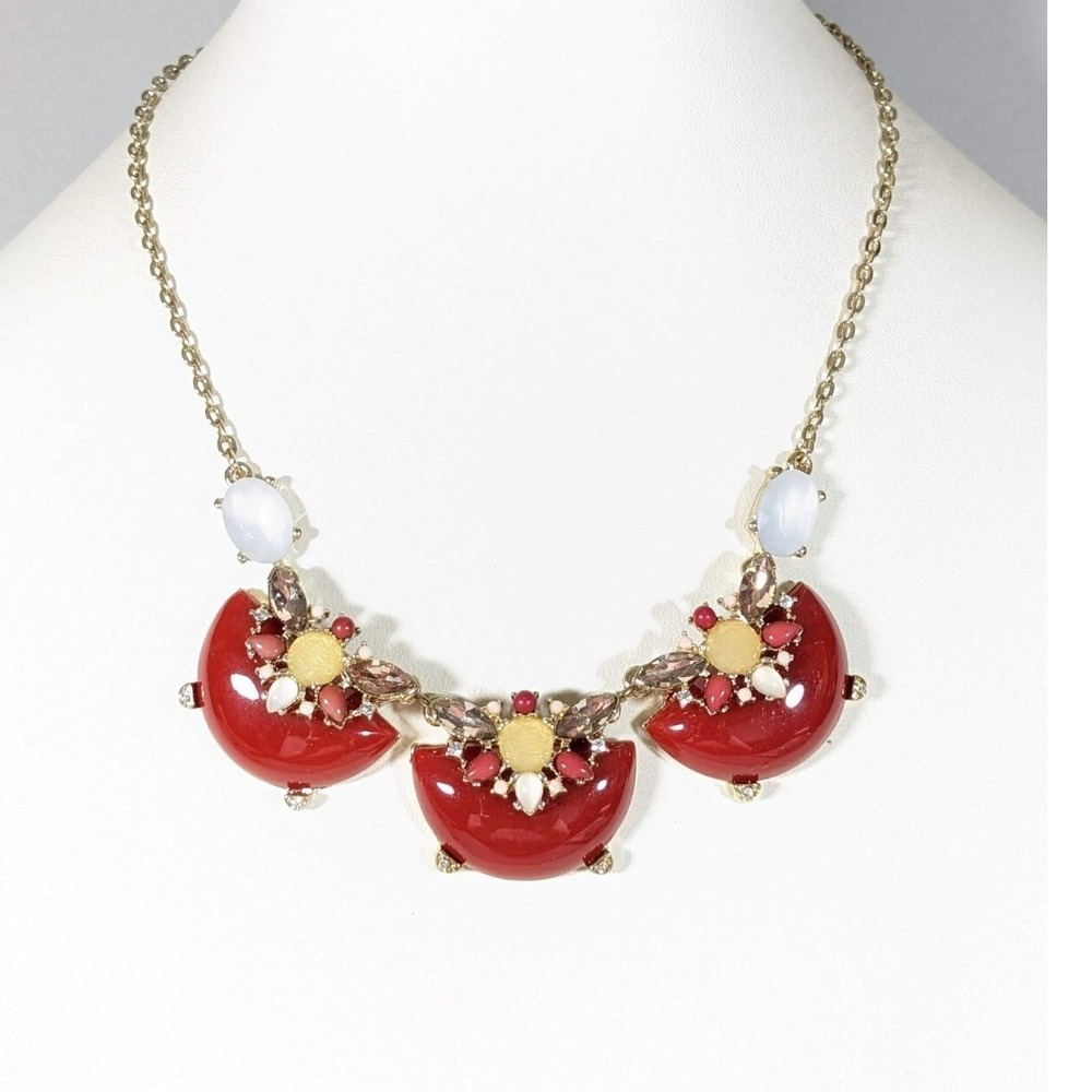 The Limited Gold Tone Red Crescent Bib Statement Necklace Chunky 20"